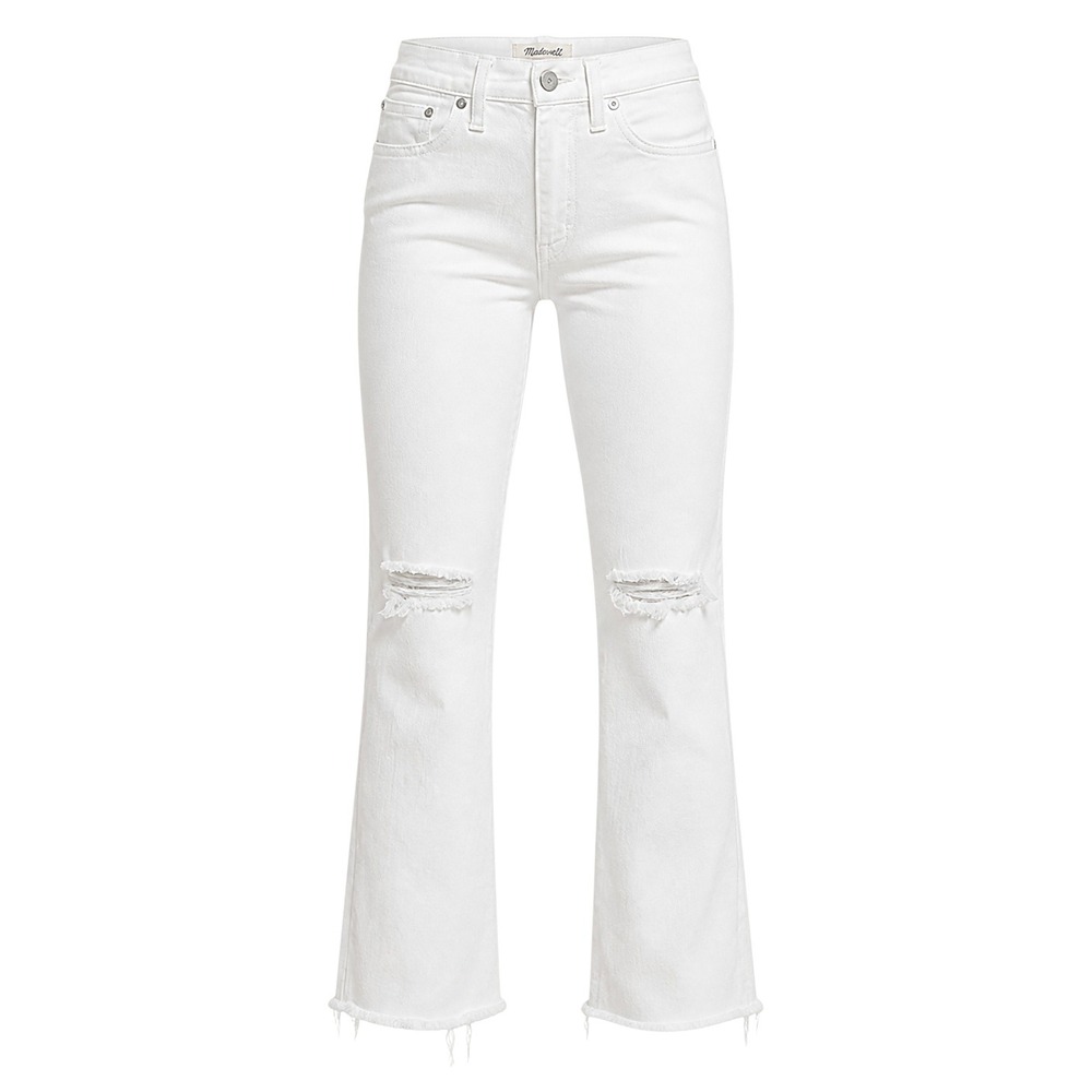 Madewell Cali Demi-Boot Jeans White High Rise Distressed Raw Hem Size 29